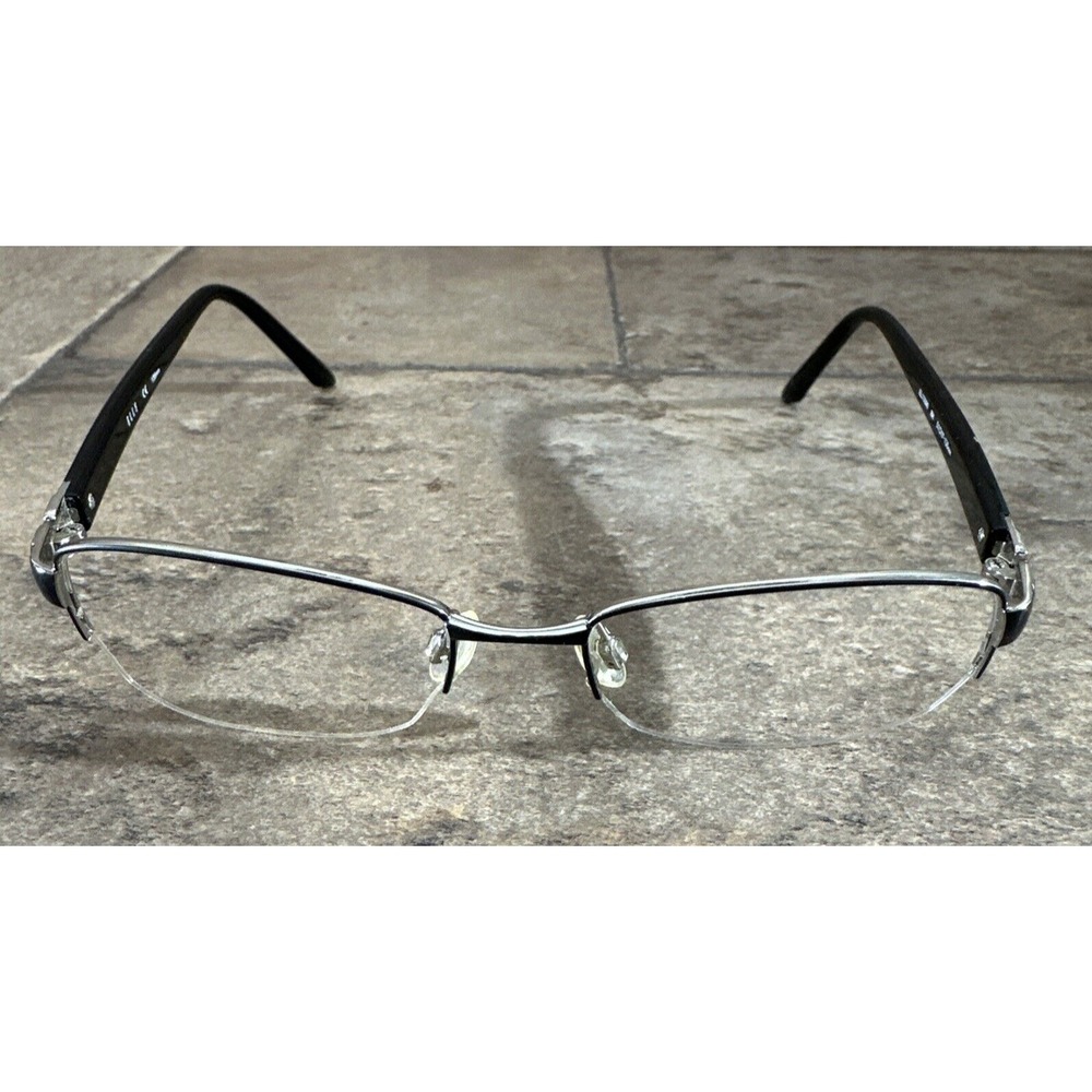 ELLE EL13390 BK Half Rim Eyeglasse Frames Silver/Black Polish 51-17-135-33mm